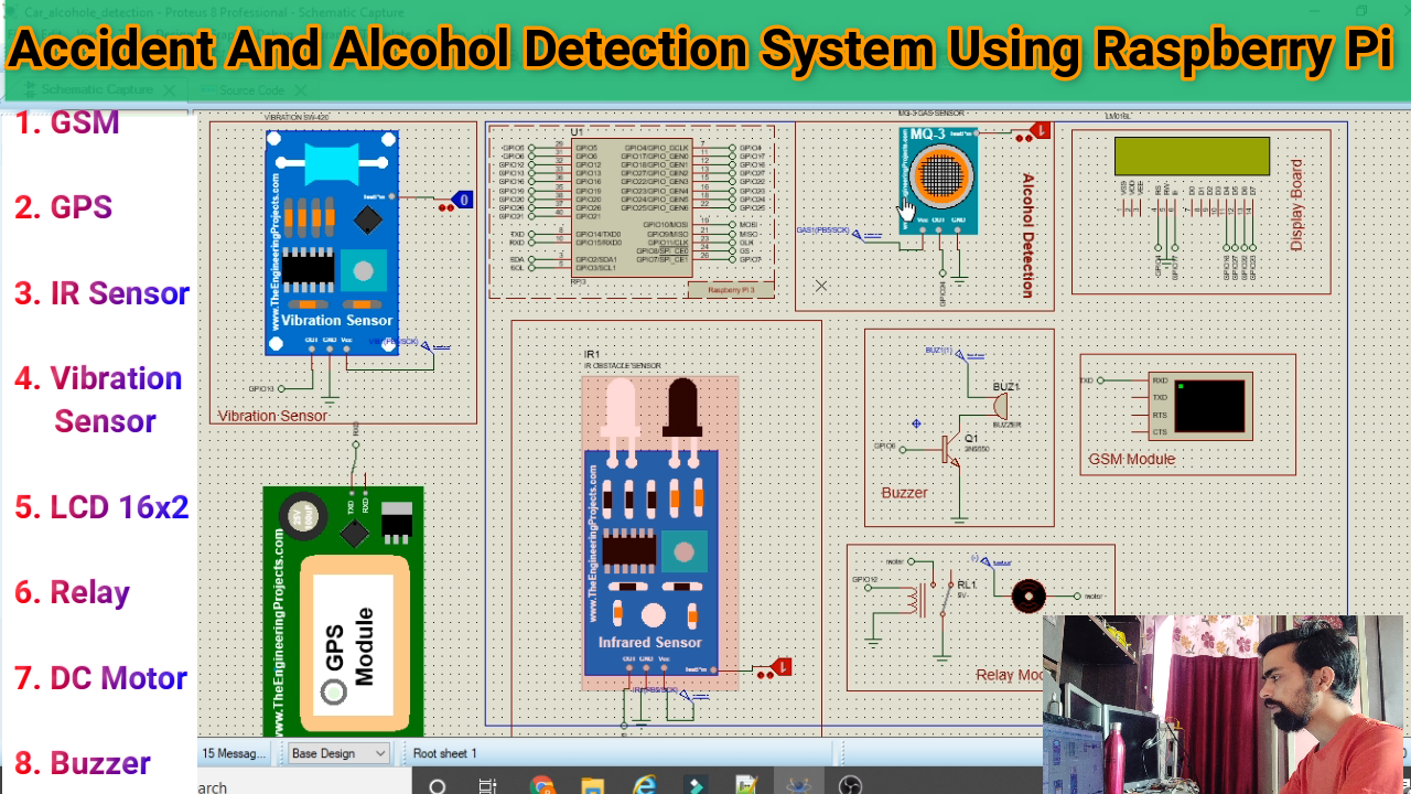 Accident and Alcohol Detection System By Using Raspberry Pi | Proteus Simulation