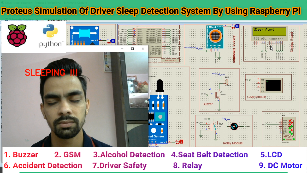 Driver Drowsiness Detection System Using Raspberry Pi | Proteus Simulation