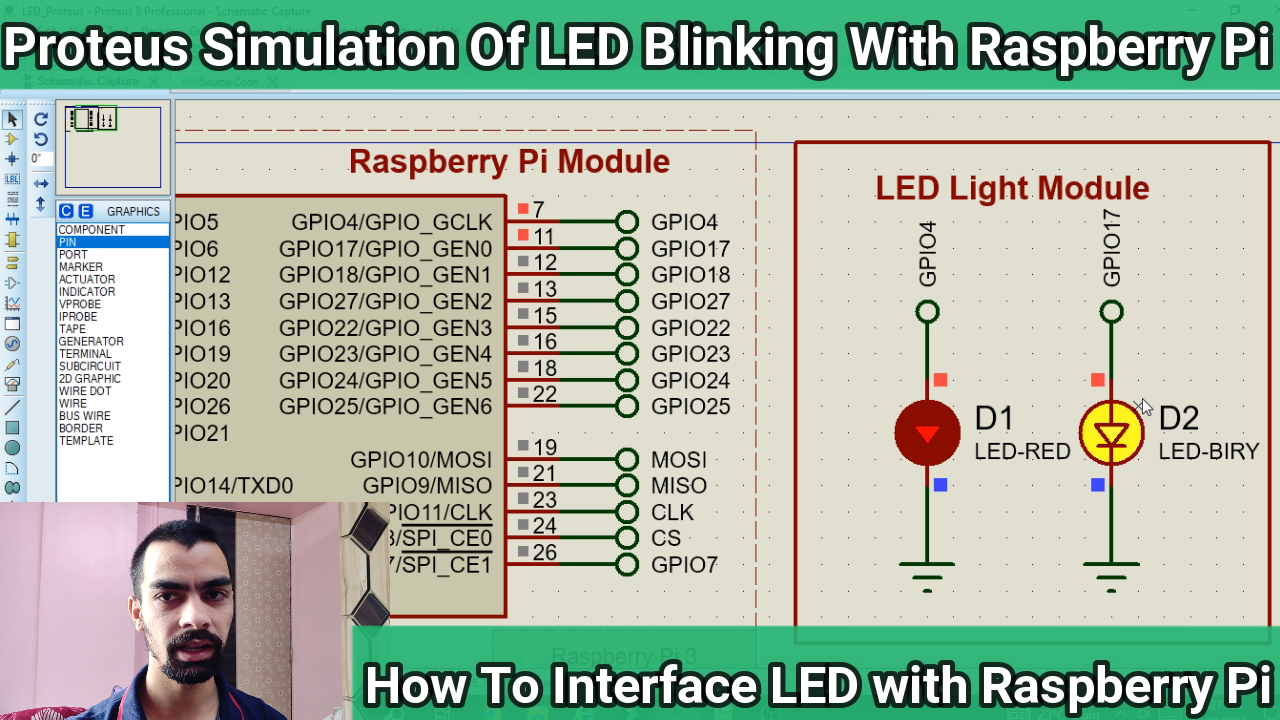 Interface led with raspberry pi | how to control led with raspberry pi | blinking led with raspberry pi | Proteus Simulation