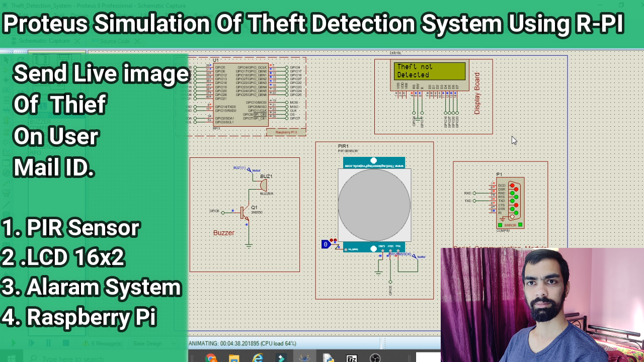 Proteus Simulation of Theft Detection System Using Raspberry PI | Send Live image of Thief