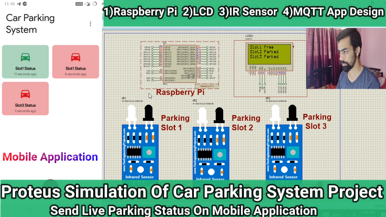 car parking system using raspberry pi | Proteus Simulation | Send Live parking Status on Mobile App