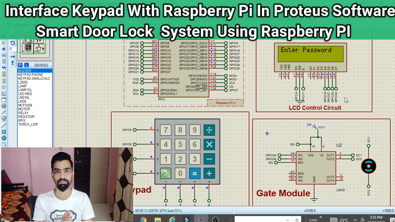 Password Based Door lock System | Interface keypad with Raspberry pi | Proteus Simulation