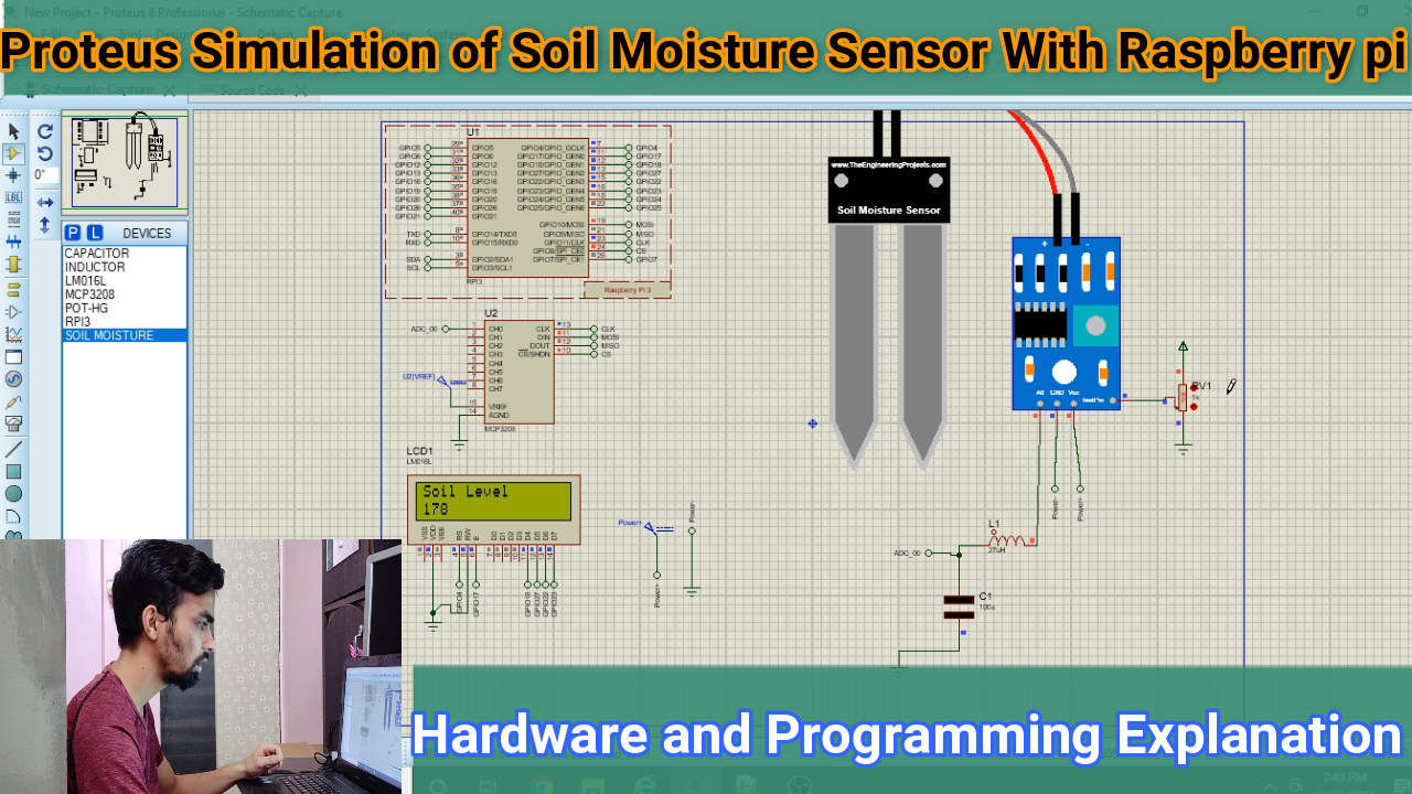 Proteus simulation of soil moisture sensor with raspberry pi